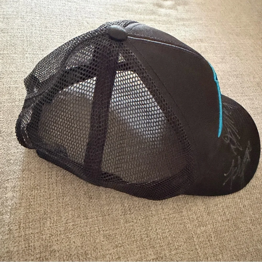 North Carolina NC Panthers Black Trucker Hat with Teal Logo 47 signed autograph